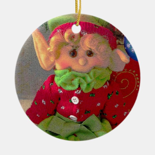 Adorno De Cerámica Pequeño duende lindo del chica del navidad (Frente)