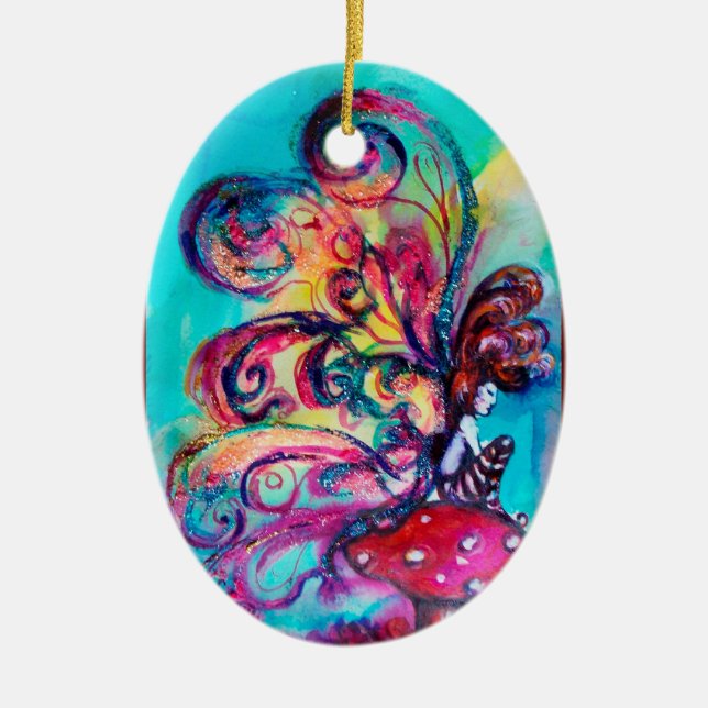 ADORNO DE CERÁMICA PEQUEÑO ELF DE MUSHROOMS VIBRANTE RUBY ROJO (Frente)