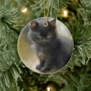 Adorno De Cerámica Pequeño Gatito Negro Sombra