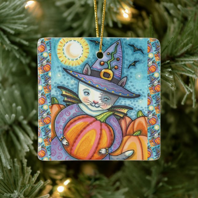 ADORNO DE CERÁMICA PEQUEÑO GATO DE MADERA KITTEN, HALLOWEB CUTO Y COL (Árbol)