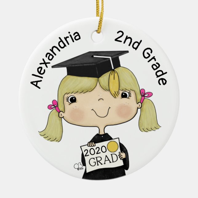 Adorno De Cerámica Pequeño graduado Chica pelo rubio (Frente)