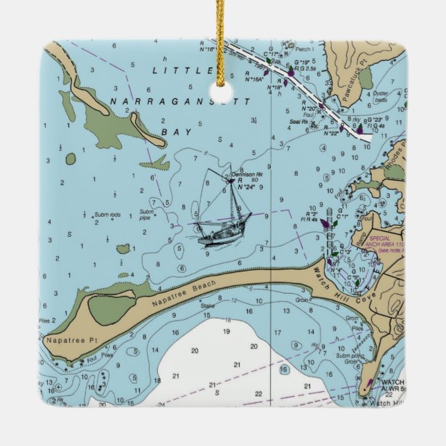 Adorno De Cerámica Pequeño gráfico de la bahía de Narragansett (Reverso)