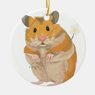 Adorno De Cerámica Pequeño Hamster lindo sosteniendo una flor