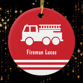 Adorno De Cerámica Pequeño muchacho de bomberos Navidades rojos y bla