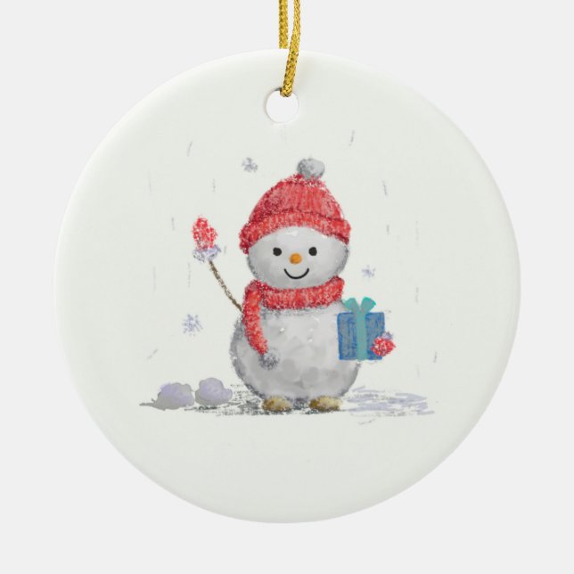 Adorno De Cerámica pequeño muñeco de nieve (Frente)