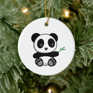Adorno De Cerámica Pequeño Panda lindo con palo de bambú