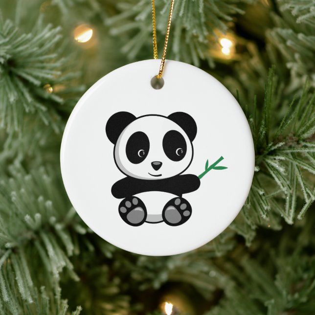 Adorno De Cerámica Pequeño Panda lindo con palo de bambú (Árbol)
