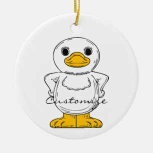 Adorno De Cerámica Pequeño pato blanco en pie de trueno