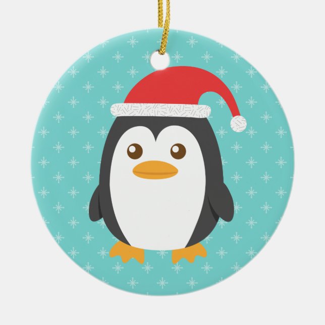 Adorno De Cerámica Pequeño pingüino lindo con el gorra de Santa para (Frente)