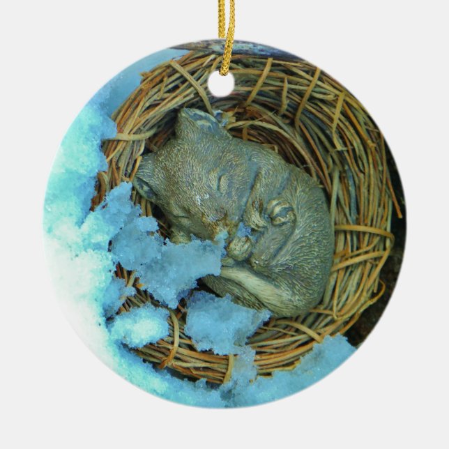 Adorno De Cerámica Pequeño ratón en la nieve (Frente)