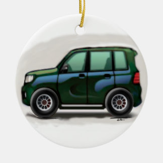 Adorno De Cerámica Pequeño SUV verde de cuatro ruedas