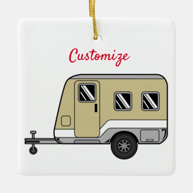 Adorno De Cerámica Pequeño Tan Caravana Camper Thunder_Cove (Anverso)