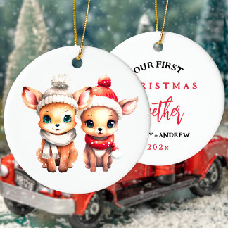 Adorno De Cerámica Pequeño venado Primera Navidad juntos camiseta
