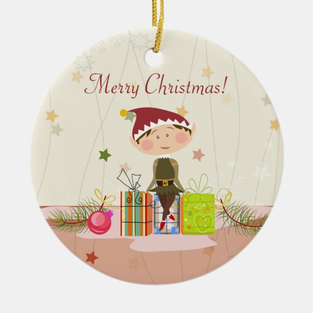 Adorno De Cerámica Pequeños Duende-Chica y regalos de Navidad (Frente)