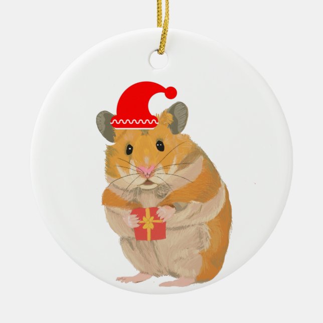 Adorno De Cerámica Pequeños Navidades cortos Hamster sosteniendo un r (Frente)