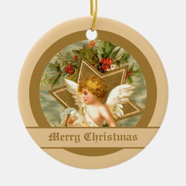 Adorno De Cerámica Pequeños Navidades lindos, ángel y estrella (Frente)