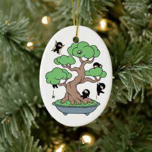 Adorno De Cerámica Pequeños Ninjas en Árbol Bonsái