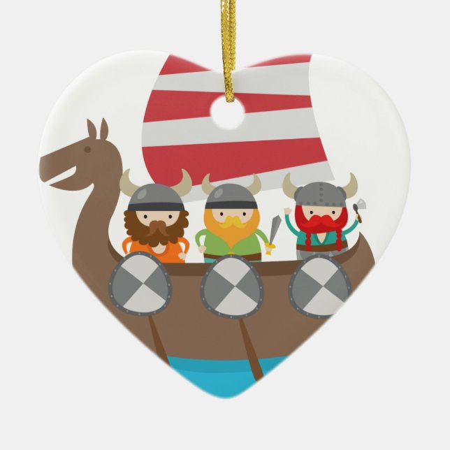 Adorno De Cerámica Pequeños Vikingos en nave (Frente)