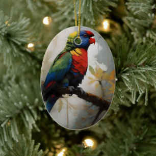 Adorno De Cerámica Perca colorida: Un lucioperca arcoiris en el árbol