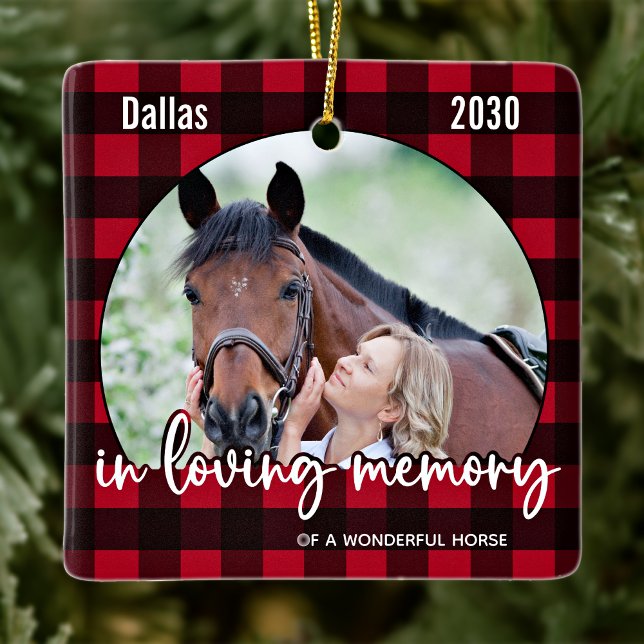 Adorno De Cerámica Pérdida de Mascota Rústico Red Plaid Horse Memoria (Subido por el creador)