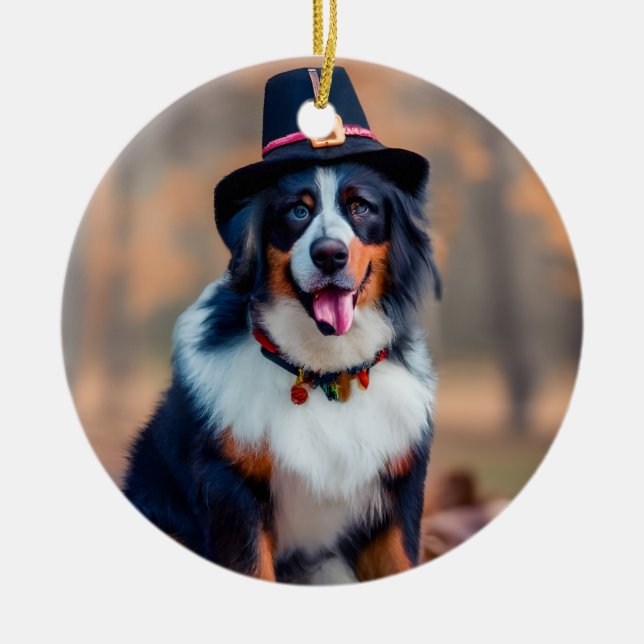 Adorno De Cerámica Peregrino de perro de montaña de Bernese feliz Día (Frente)