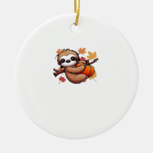 Adorno De Cerámica Perezoso de dibujos animados lindo con calabaza -