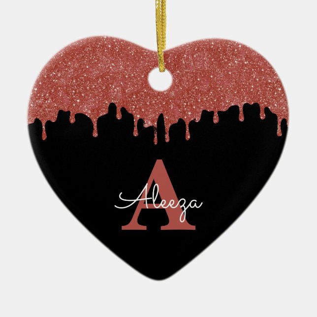 Adorno De Cerámica Perforaciones de Purpurinas en monogramos rosados  (Frente)