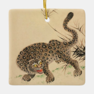 Adorno De Cerámica Pergamino japonés antiguo del leopardo manchado