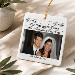 Adorno De Cerámica Periódico para recién casados Foto de boda de pare