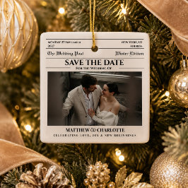 Adorno De Cerámica Periódico Save the Date Boda Beige 