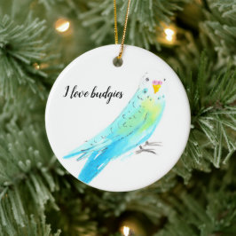 Adorno De Cerámica Periquito Budgie Acuarela Azul