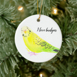Adorno De Cerámica Periquito Budgie Amarillo Verde Acuarela