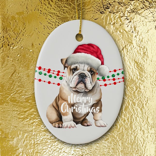 Adorno De Cerámica Perlas Navideñas Gorro Santa Bulldog (Subido por el creador)