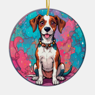Adorno De Cerámica Perrito Adorable Con Un Collar Colorido