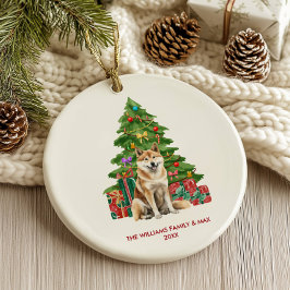 Adorno De Cerámica Perrito Akita Inu Navidad Personalizada