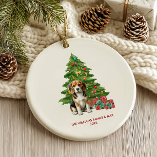 Adorno De Cerámica Perrito Beagle Navidad Personalizada