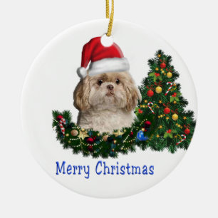 Adorno De Cerámica Perrito Bonito Feliz Navidad