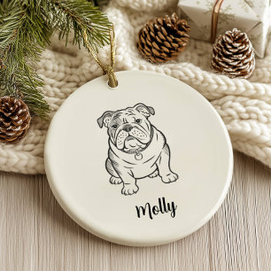 Adorno De Cerámica Perrito Bulldog Inglés personalizado de Navidad