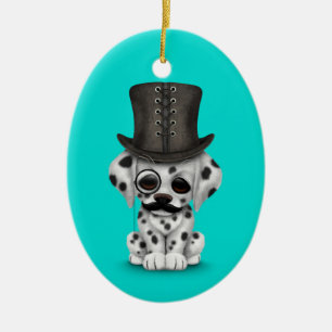 Adorno De Cerámica Perrito dálmata lindo con el monóculo, azul del