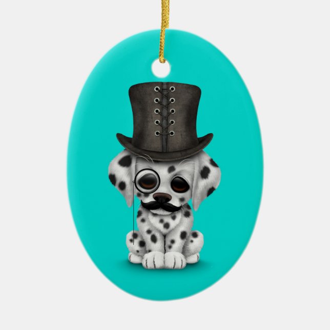 Adorno De Cerámica Perrito dálmata lindo con el monóculo, azul del (Frente)