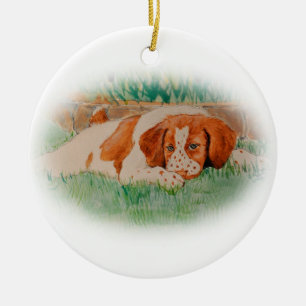 Adorno De Cerámica Perrito de Bretaña