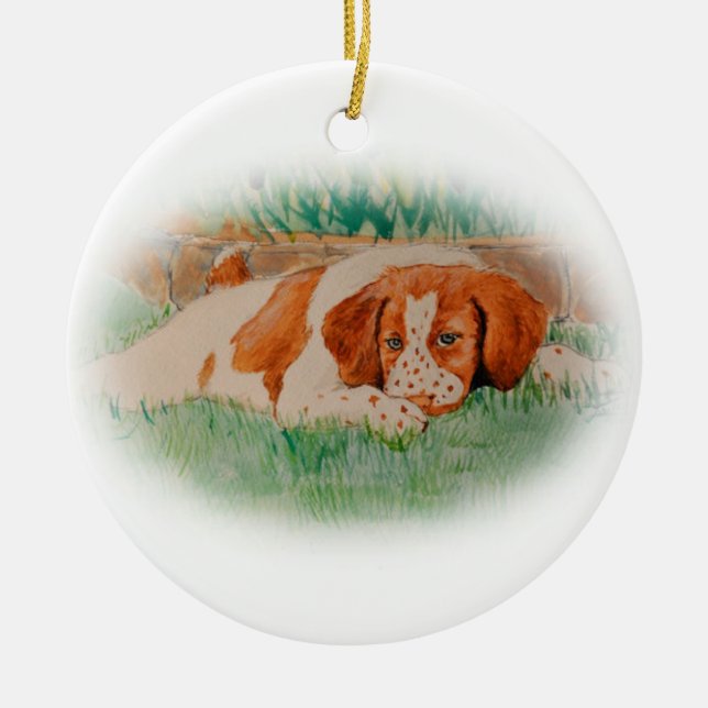 Adorno De Cerámica Perrito de Bretaña (Frente)