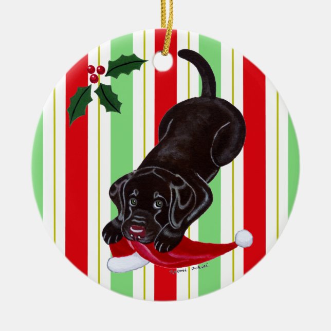 Adorno De Cerámica Perrito de Labrador del chocolate del navidad (Frente)
