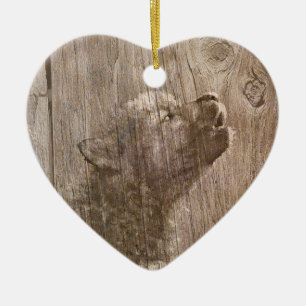 Adorno De Cerámica Perrito de lobo de madera