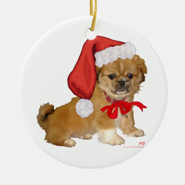Adorno De Cerámica Perrito de Pekín Navidad (Frente)
