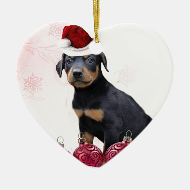 Adorno De Cerámica Perrito del Doberman del navidad (Frente)