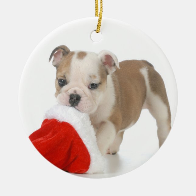 Adorno De Cerámica Perrito del navidad - perrito inglés del bulldog (Frente)