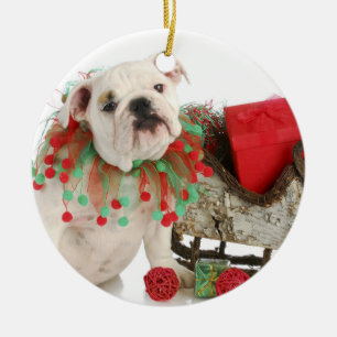 Adorno De Cerámica Perrito del navidad - sentada inglesa del perrito