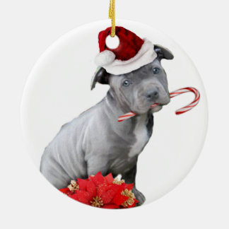 Adorno De Cerámica Perrito del pitbull del navidad
