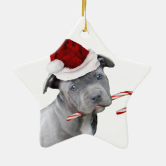 Adorno De Cerámica Perrito del pitbull del navidad